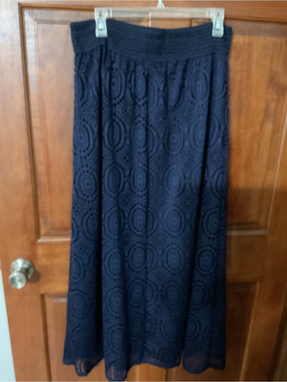 Navy Lace Maxi Skirt - Women's Elegant Full-Length Skirt